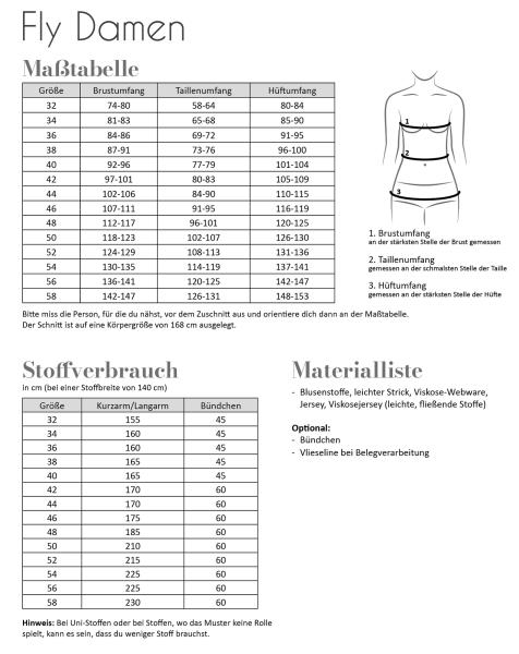 Papierschnittmuster Blusenshirt Fly Fadenkäfer